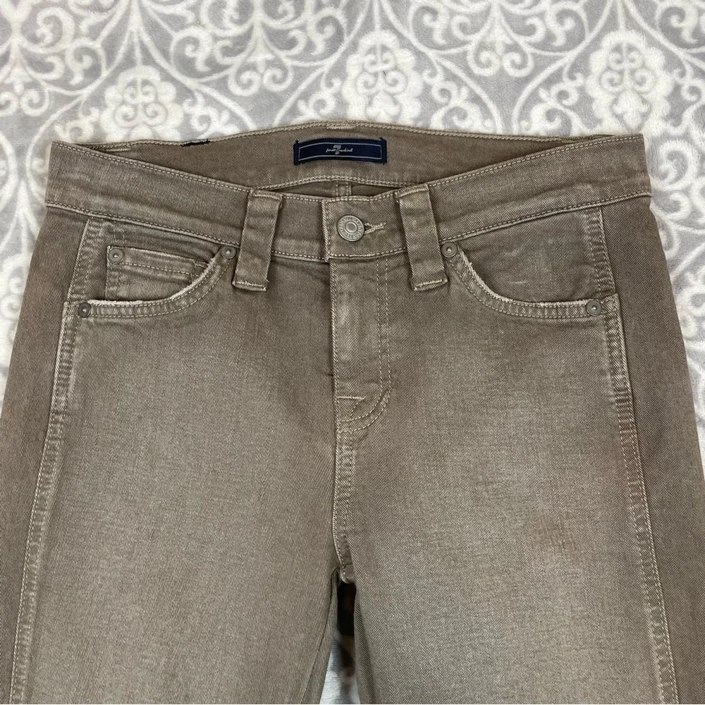 7 for all mankind Jeans Women 26 Green Skinny Double Knee Ankle Zip Denim Biker - Picture 3 of 10